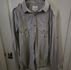 Express Men's Light Gray Button-Up Utility Shirt Jacket